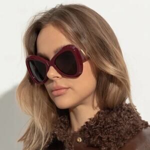 New! Valentino V GOLD III VLS 138B, Burgundy Butterfly Sunglasses, Authentic